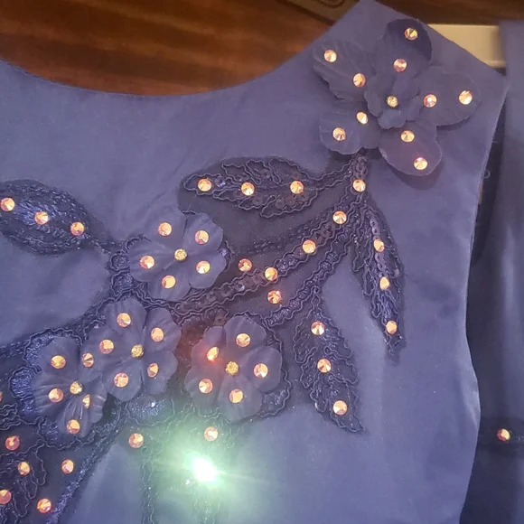 Royal blue flower girl jeweled bling pageant dress - Picture 10 of 12